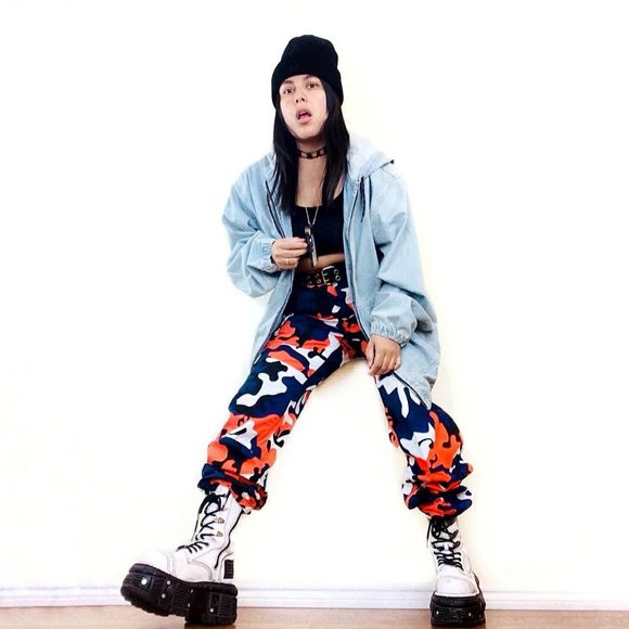 Pantalon Cargo Vintage Orange Camouflage Taille Haute - Deadstock Neuf Sans étiquettes, Taille M Unisexe